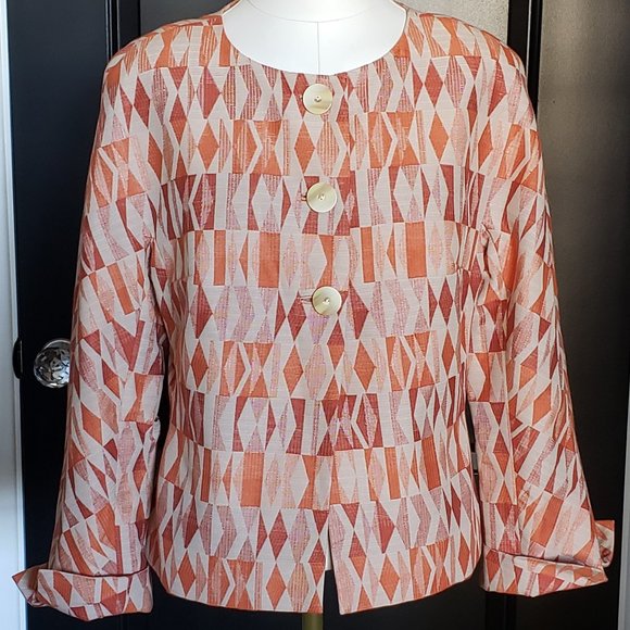 EUC *DONCASTER* Women's Orange/Tan Cotton Silk Blend Blazer Jacket 10 - Picture 1 of 11